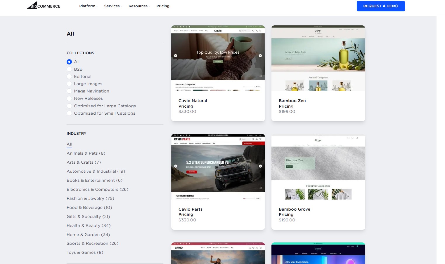 BigCommerce provides a slightly smaller selection of themes